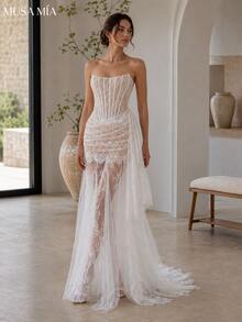 Ivory Lace Sculpted Corset Gown - 象牙白色 - 查看 3