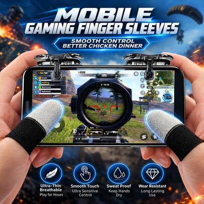 Tombol Pemicu Game Mobile, Kompatibel dengan iPhone dan Android, Tombol Pemicu Game L1 R1, Latensi Nol, Pembidikan Cepat, Tanpa Penghalang Layar, Kontroler CODM (2 Tombol), Dilengkapi dengan 4 Pelindung Jari Game Serat Perak Ringan, Bernapas, dan Menyerap Keringat (Cocok untuk Semua Perangkat Game Layar Sentuh)