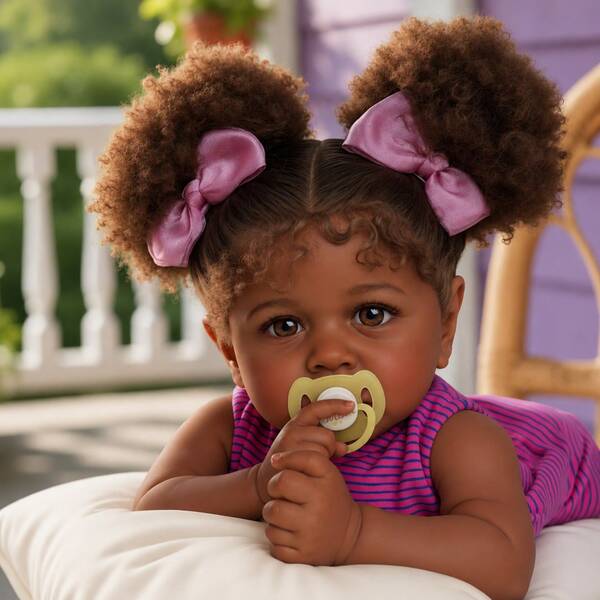 22 Inch Reborn Baby Doll Girl, Lifelike African American Newborn With Soft Body, Caramel Skin, Curly Hair, Gift Toy For Kids 3+