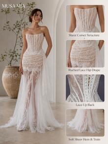 Ivory Lace Sculpted Corset Gown - 象牙白色 - 查看 10