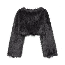 DEEKA Autumn/Winter New Women's European And American Style Fashion Minimalist Versatile Faux Fur Effect Sweatshirt - Black - View 4