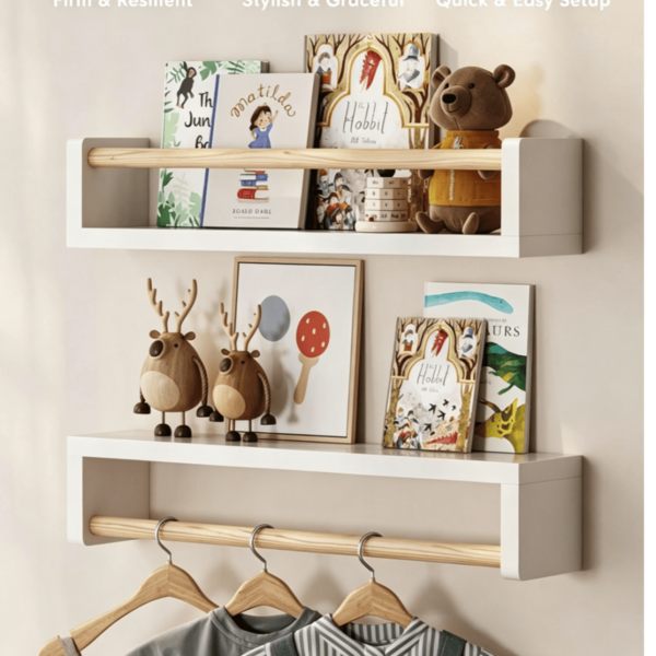 2pcs Wall-Mounted Floating Shelves, Suitable For Wall, Room Decoration, Made Of Solid Wood, Can Be Used To Store Books, Toys And Decorative Items