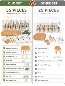 55Pcs Gift Sets 6 Sets Bamboo Charcuterie Board Spoon Butter Knife Fork Towel Artificial Eucalyptus Clear Gift Bag Thank You Tag Gender Reveal Newborn Party Guest Favors - View 11