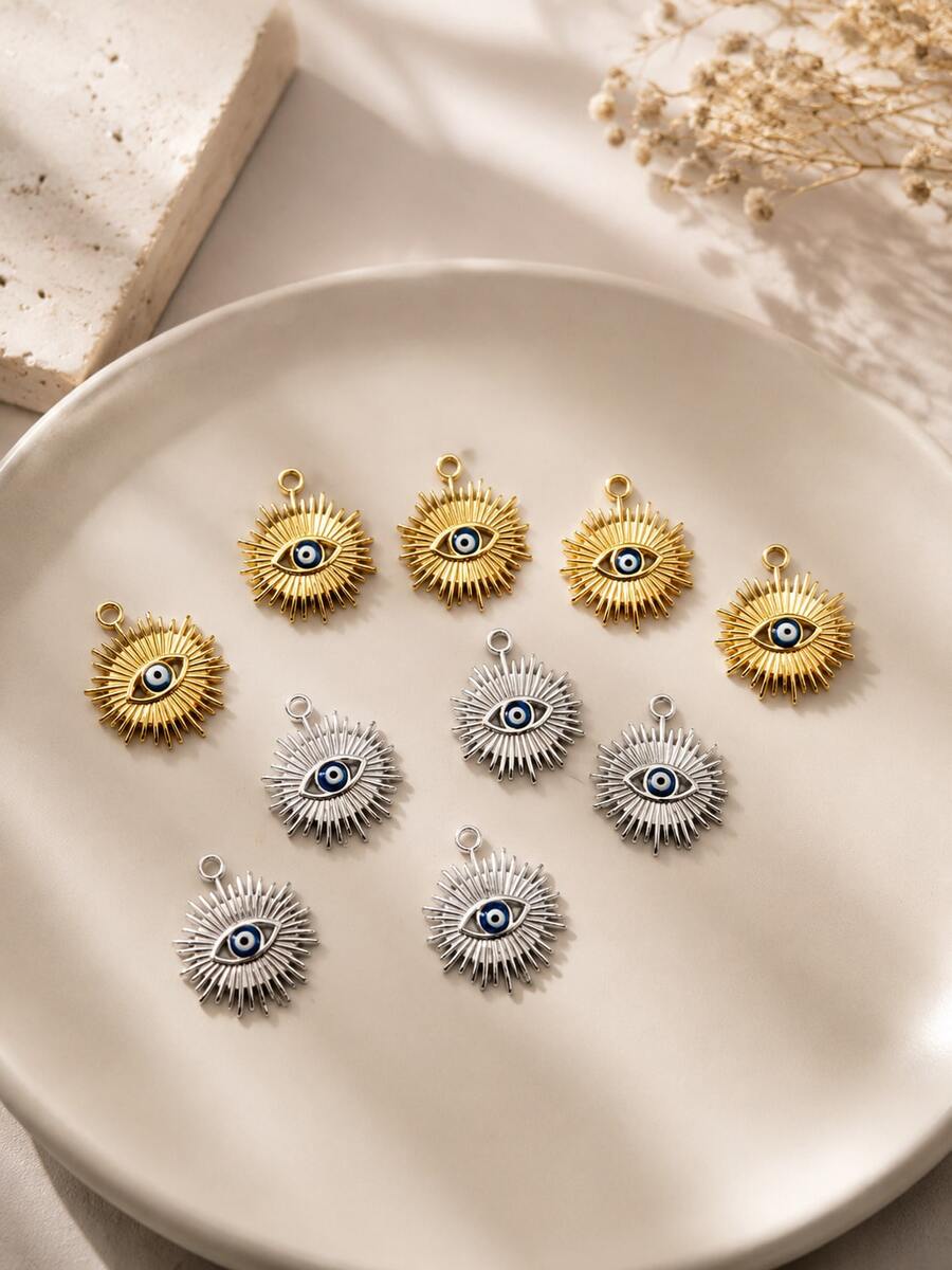 1/2/5pcs Evil Eye Pendant, Sun Burst Eye Protection Amulet Necklace ...