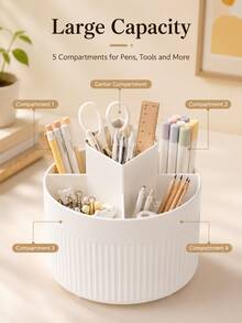 Organizer Meja Putar 360° dengan 5 Kompartemen Tempat Pena, Penyimpanan Alat Tulis Portabel untuk Pena, Pensil, Penggaris, Rak Penyimpanan Meja Putar Minimalis, Cocok untuk Kantor dan Kamar Tidur, Penyimpanan Alat Tulis Hemat Ruang - Satu ukuran cocok untuk semua - View 7