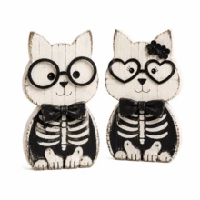 1/2pcs Vintage Distressed Wooden Cat Skeleton Decor, Farmhouse Style Halloween Tabletop Ornament, Suitable For Tiered Trays, Fireplace Mantels And Indoor Party Scenes - Multicolor - View 8