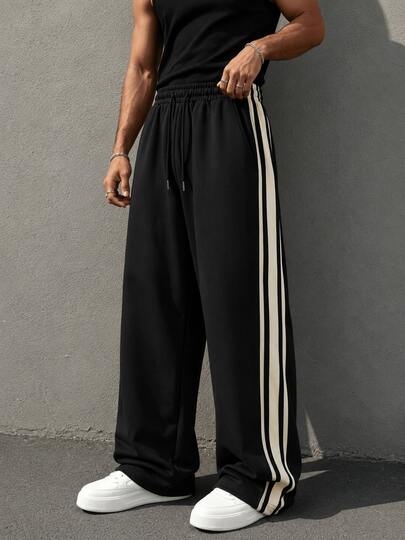 Quần dài thể thao nam kẻ sọc thoáng khí, dáng suông co giãn phong cách thường ngày, kiểu street-style avant-garde
