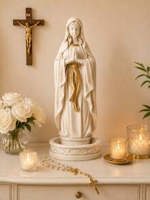 Virgin Mary Prayer Statue Single Piece Resin Sculpture Classic Robe Detail Decorative Base Catholic Home Decor Suitable For Prayer Room Bookshelf Entryway Church Religious Gift - New - View 3