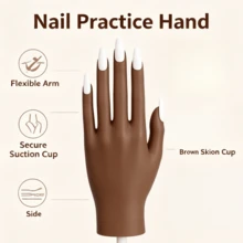 UH01 升級版矽膠美甲練習手,附可調式彈性軟管與桌面夾,可彎曲逼真假手,附可重複使用甲片,固定式桌面安裝美甲訓練模型,適合初學者練習壓克力/凝膠美甲與沙龍展示 - 巧克力棕 - 查看 7