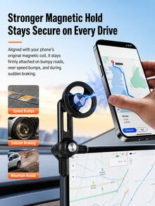 Magnetic Car Phone Holder For Large Screens, 360° Rotating, Height Adjustable, Non-Damaging Clip-On, Strong Magnetic Stable Hands-Free Smartphone Support Stand, Car Interior Dashboard Screen Navigation Bracket - Monitor Stand - View 8