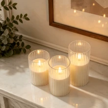 3PCS Beige Flameless LED Pillar Candles, Realistic Flickering Candles With Remote Control, Operated By 2 AA Batteries(Batteries Not Included), For Festival Home Table Indoor Party Ornament - LED Pillar Candles - View 6