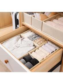 Foldable Fabric Drawer Storage Box Wardrobe Storage Hanging Bag Multi-Purpose Storage Bin With Dividers Clothes Accessories Bedroom Organization Home Decor Storage Solution - Beige - View 5