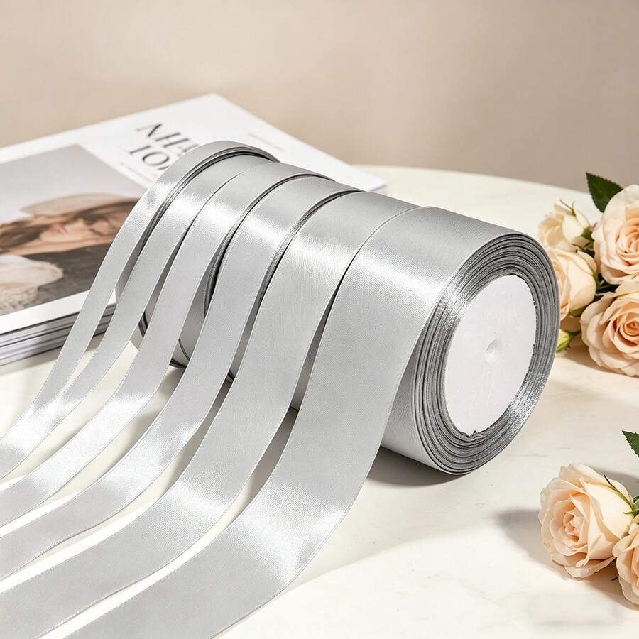 1 Rollo de Cinta de Satén de Poliéster para Cajas de Regalo, Cajas de Caramelos, Decoración de Flores, Material DIY de Rosas Hechas a Mano, Cinta para Envolver Regalos de Vacaciones (Teñida a Máquina, Ligera Diferencia de Color)