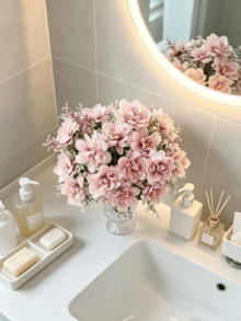 1/3 Buquê de Flores de Peônia Artificiais, Flores de Seda, Buquê de Peônia Falsa, Adequado para Decoração de Casa Estilo Fazenda, Centro de Mesa de Casamento Boêmio, Flores de Plástico Artificiais em Lote, Pode Ser Usado para Decoração de Vaso - Rosa Bebê - Visão 3