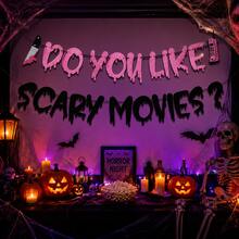 Halloween Horror Movie Banner "Do You Like Horror Movies", Thriller Scream Theme Party Bunting, Halloween Night Birthday Party Hanging Decor, Haunted House Wall & Door Decor, Spooky Party Decoration - BOO Banner - View 6