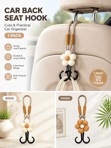 1PC Cute Flower Car Seat Headrest Hook Universal Back Seat Organizer Bag Holder Heavy Duty Car Interior Accessory Beige/Khak - Double Hook Multi-functional Car Seat Back Hook - View 1