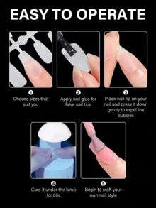 HOTWAY 450 Ultra Short Medium Ladder Oval Acrylic Matte Fake Nails, Square And Short Medium Almond, 15 Sizes, Coffin Shaped Nail Patch, Essential For DIY Care, Perfect Gift For Women, Birthdays, Festivals Or Any Special Occasion - Transparent Frosted White - View 11