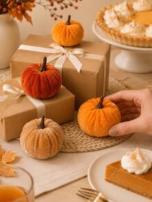 12pcs Mini Velvet Artificial Pumpkin Decor, Foam Core, Thick Velvet Fabric Exterior, Suitable For Autumn Atmosphere Decoration, Thanksgiving Harvest Backdrop, Birthday Party Tabletop Decor, Dining Table Centerpiece, Autumn Home Decor, Halloween Party - Multicolor - View 6