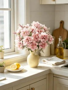 1/3 Buquê de Flores de Peônia Artificiais, Flores de Seda, Buquê de Peônia Falsa, Adequado para Decoração de Casa Estilo Fazenda, Centro de Mesa de Casamento Boêmio, Flores de Plástico Artificiais em Lote, Pode Ser Usado para Decoração de Vaso - Rosa Bebê - Visão 7
