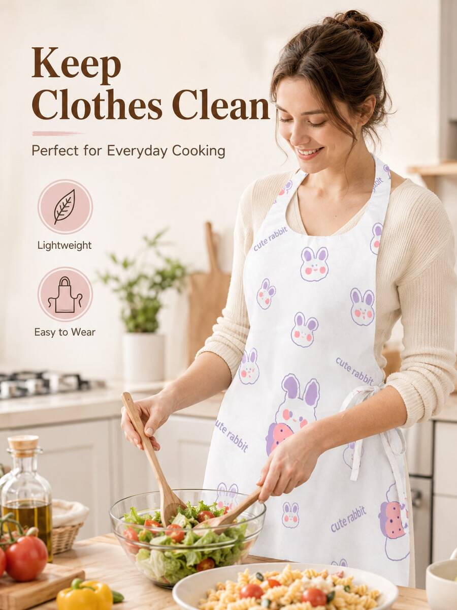 5/10/20pcs Disposable Printed Aprons, Lightweight One-Piece Kitchen Bibs With Side Ties, Cute Rabbit, Spicy Food & Pink Abstract Designs, Adult Clothing Protectors For Cooking, Baking, BBQ, Cleaning, Parties & Crafts - Multicolor - View 1