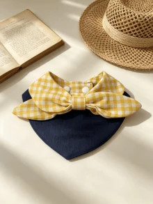 Sweet Large Bow Pet Bandana, Pink Yellow Plaid Red Polka Dot Pattern Dog Drool Bib, Soft Washable Kitten Puppy Triangle Collar, Small And Medium Pet Daily Dress-Up Accessory - Multicolor - View 9