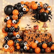 109Pcs Black Orange Polka Dot Halloween Balloon Arch Garland Kit With Large Spider Foil Balloons For Holiday Party Photo Backdrop Decor - Multicolor - View 1