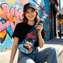 1 Guitar, 22-Inch Instrument, Toy Guitar, Suitable For Beginners And Guitar Enthusiasts For Practice, 4 Strings, Adjustable Strings, Gift For Boys And Girls, Ideal For Travel Photos, Entertainment Instrument - Multicolor - View 3