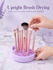 2-In-1 Silicone Makeup Brush Cleaning Mat With Brush Drying Rack, Portable Cat-Shaped Makeup Brush Cleaning Pad, Manual Makeup Brush Cleaner - Multicolor - View 4