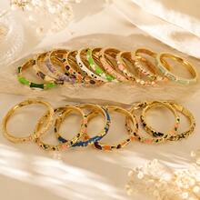 5/3/1pc Random Color & Style Vintage Boho Enamel Floral Leaf Bracelet Set Elegant Multicolor Metal Bangle Statement Jewelry For Women - Multicolor - View 5