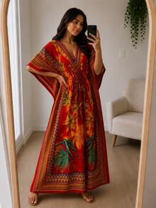 Women Long Dresses - 花紅色 - 查看 3