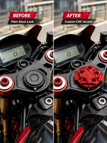 Motorcycle Water Tank Cap Cover, 1pc Universal Full Cnc Aluminum Alloy Radiator Cap Decorative Cover, Anodized Star Design Coolant Tank Lid Cover, Radiator Filler Cap Trim, Motorbike Scooter Modification Accessory For Nmax Aerox Pcx Adv Click - A - View 6