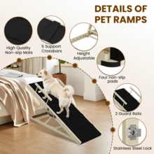 Dog Ramp For Couch, Bed Or Car, Wooden 44" Long Pet Stairs For Small & Large Old Dogs & Cats, Hold Up To 200lb, 5 Adjustable Height From 15.4" To 22.5", Portable Doggie Steps, Excellent Traction - M - View 4