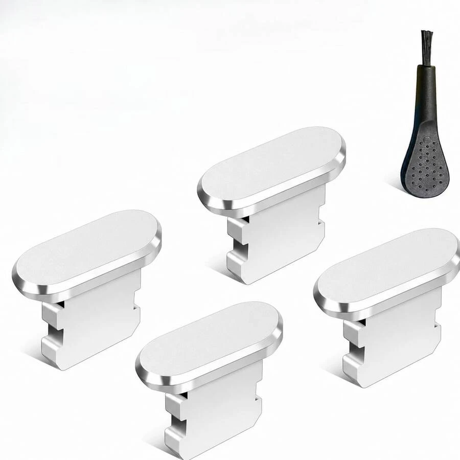 4Pcs Dust Plug With Cleaning Brush Anti Dust Plug Cover Charging Port Cover Caps For Phone 14ProMax/13/12/11 Lightning Device - Multicolor - View 1