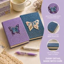 Flocked Fabric Notebook, Flocking Print Hot Fix Rhinestone Journal, Aesthetic Soft Cover Notebook & Planner, Stationery Gift, Ideal For Birthdays, Parties, Graduation & Back To School Season - Multicolor - View 4