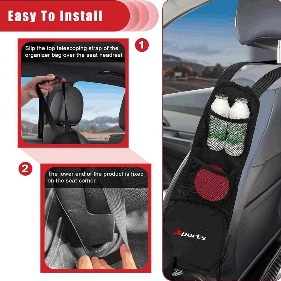 1pc Multi-Function Car Side Storage Bag, Car Seat Back Hanging Organizer With Multiple Pockets, Car Interior Storage Rack For Daily Travel Supplies, Universal Vehicle Interior Accessory - A - View 1
