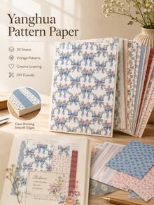 1pc Hot Ins Style Scrapbook Background Paper, 30 Sheets(15 Styles, 2 Sheets Per Style), Vintage Floral Texture Decorative Craft Paper, Journal Cover DIY Handmade Supplies. - Western Floral Pattern - View 6