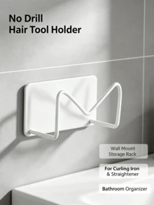 Metal Wall-Mounted Hair Straightener Holder, Wall-Mounted Styling Tool Rack, Bathroom Accessory Storage Rack, Suitable For Bedroom Vanity, Shower Room, Hair Salon Hair Tool Storage - Multicolor - View 5