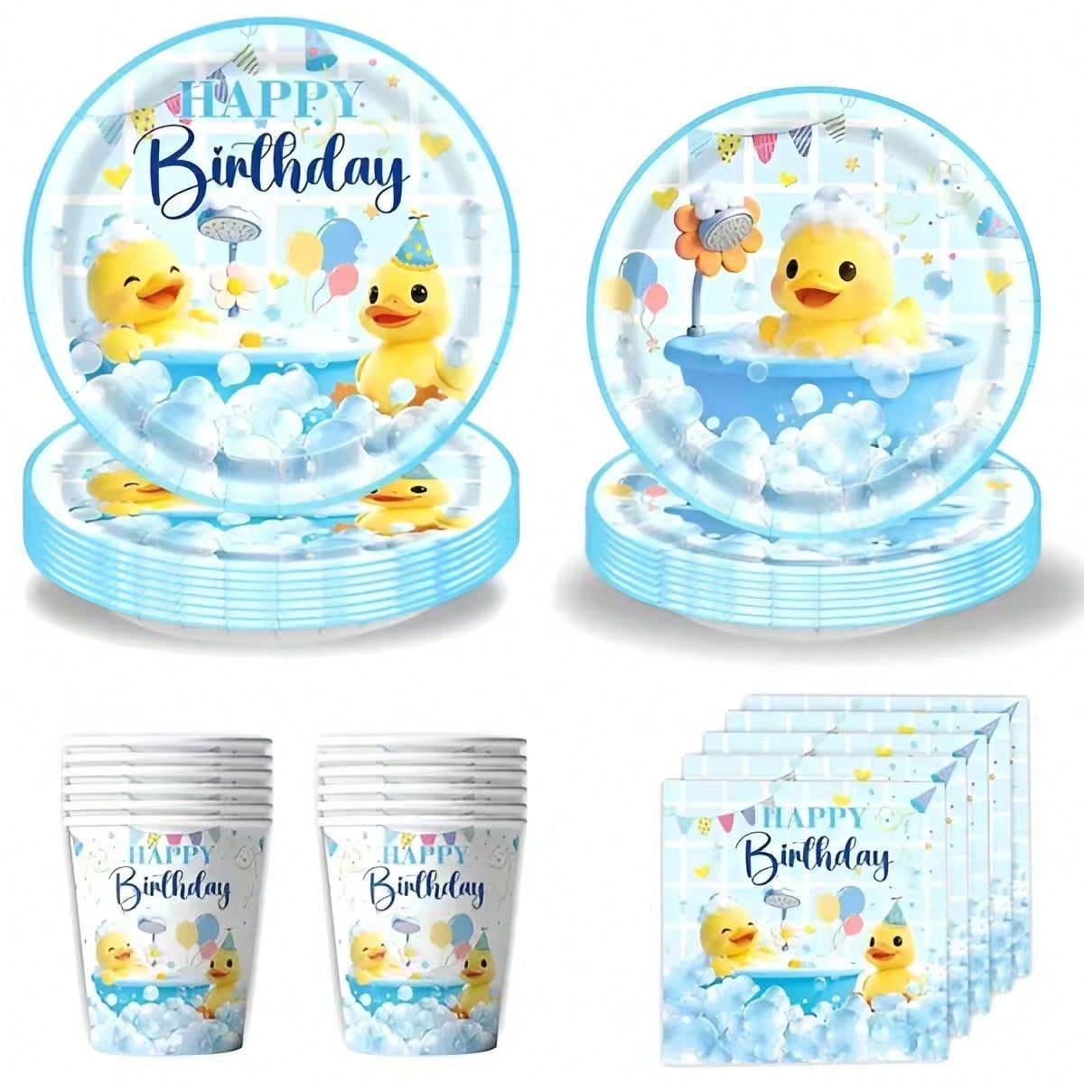 Summer Duck Pattern Disposable Plates, Napkins And Cups - 10 Person Party Supplies Set, Suitable For Birthday, Wedding, Theme Party, Family Picnic And Other Occasions - Multicolor - View 1