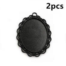 2pcs 30x40mm Inner Size Black Alloy Metal Oval Pendant Cabochons Blank Base Setting Bezel Tray DIY Jewelry Making Accessories - Black - View 12