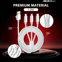 ASUS Kabel Pengisian Cepat 3-in-1, 1,2m/4ft, Kabel Pengisian Multi-Port, Dikepang untuk Ketahanan dan Anti-Putus, Kompatibel dengan iPhone 17 Pro Max, 16 Pro/15/14/13/12 dan Smartphone Lainnya. Antarmuka USB A ke Lightning/Type C/Micro USB. Cocok untuk ponsel, laptop, tablet, headphone, dan perangkat pintar lainnya. - Putih - View 8
