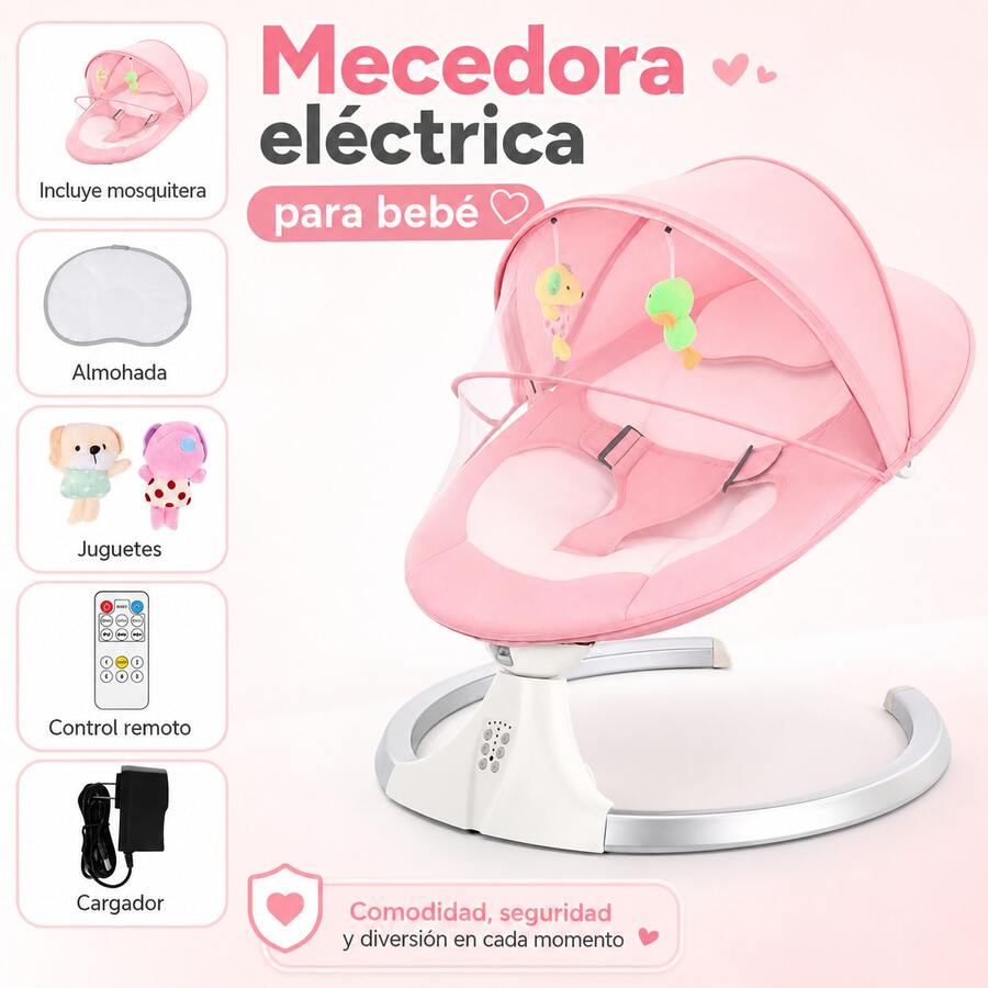 Smart Electric Baby Rocker With 5 Speeds, Bluetooth Music, And Mosquito Net - 查看 1