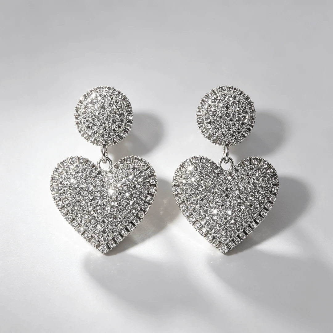 2024 New Arrival European And American Style Fashion Show Personalized Exaggerated Vintage Rhinestone Heart Shaped Earrings Exquisite Niche Ear Accessories For Women - Silver - View 1