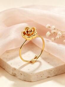 1 Set Minimalist Fashion Elegant Style Camellia Element Series Stainless Steel Women's Jewelry Set Suitable For Women's Daily Wear/Party/Evening/Commute/Holiday Gift - Yellow Gold - View 6