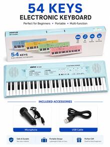 54-Key Electronic Keyboard With Microphone, Multi-Function Beginner Keyboard Instrument, Dual Power Supply, Plug-In And Battery Dual Use, Portable Home Performance, Music Practice And Daily Playing Instrument - Multiple Options Available (upgraded Packaging) - View 19
