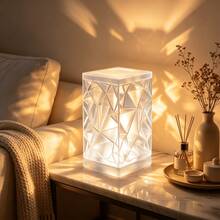 3D Asymmetrical Triangle Rhombus Pattern Semi-Transparent Atmosphere Table Lamp Shade (Lamp Not Included), Multi-Faceted Crystal Texture Shell, Geometric Light Projection Lampshade, Soft Diffused Light Flicker-Free Eye-Protection Lampshade, Vertical Square Compact Design Space-Saving - Diamond Pattern - View 5