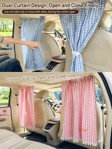 Universal Plaid Pattern Car Privacy Divider Curtain, Front And Rear Seat Divider Sunshade, Adjustable Blackout Screen, Suitable For SUV, Sedan, MPV, Car Sunshade, Anti-UV Window Curtain, Car Accessories, Car Decoration, Car Interior Accessories - A - View 7