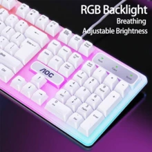 AOC KM100 Keyboard And Mouse Combo, RGB Backlit, White, USB Wired, Mechanical Gaming Keyboard, Ergonomic Design - View 5