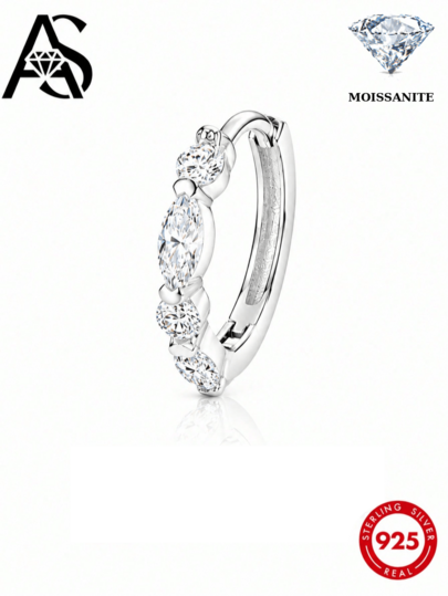AnlaScheer 1 chiếc khuyên tai đính sụn mặt phẳng hình marquise Moissanite 0.1ct bạc 925, trang sức đính hôn đám cưới cô dâu cho nữ