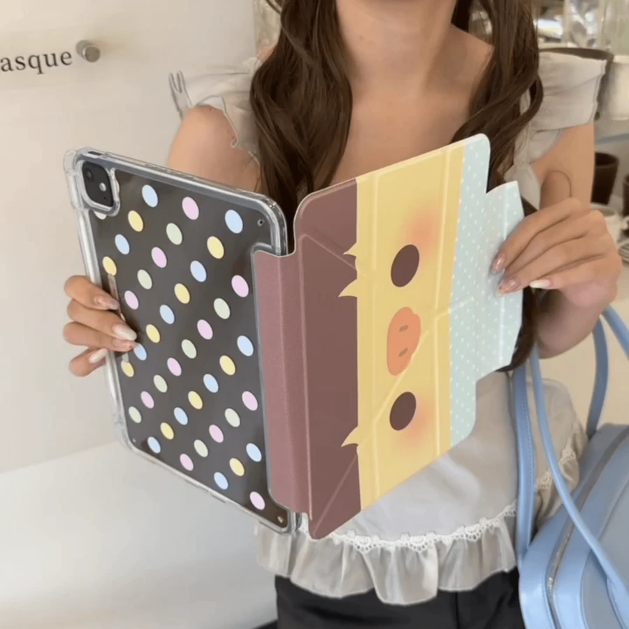 獨特柔軟可愛彩色波點雞鼻子設計平板保護殼,相容 Apple 11代、極簡 10代平板保護殼,防摔 Air 8 耐用 2026 新款 Pro 11 時尚 Mini 7 可愛 Air 7/6 防彎曲附筆槽 11吋女孩支架款平板保護套男孩平板保護殼 - 彩色 - 查看 1