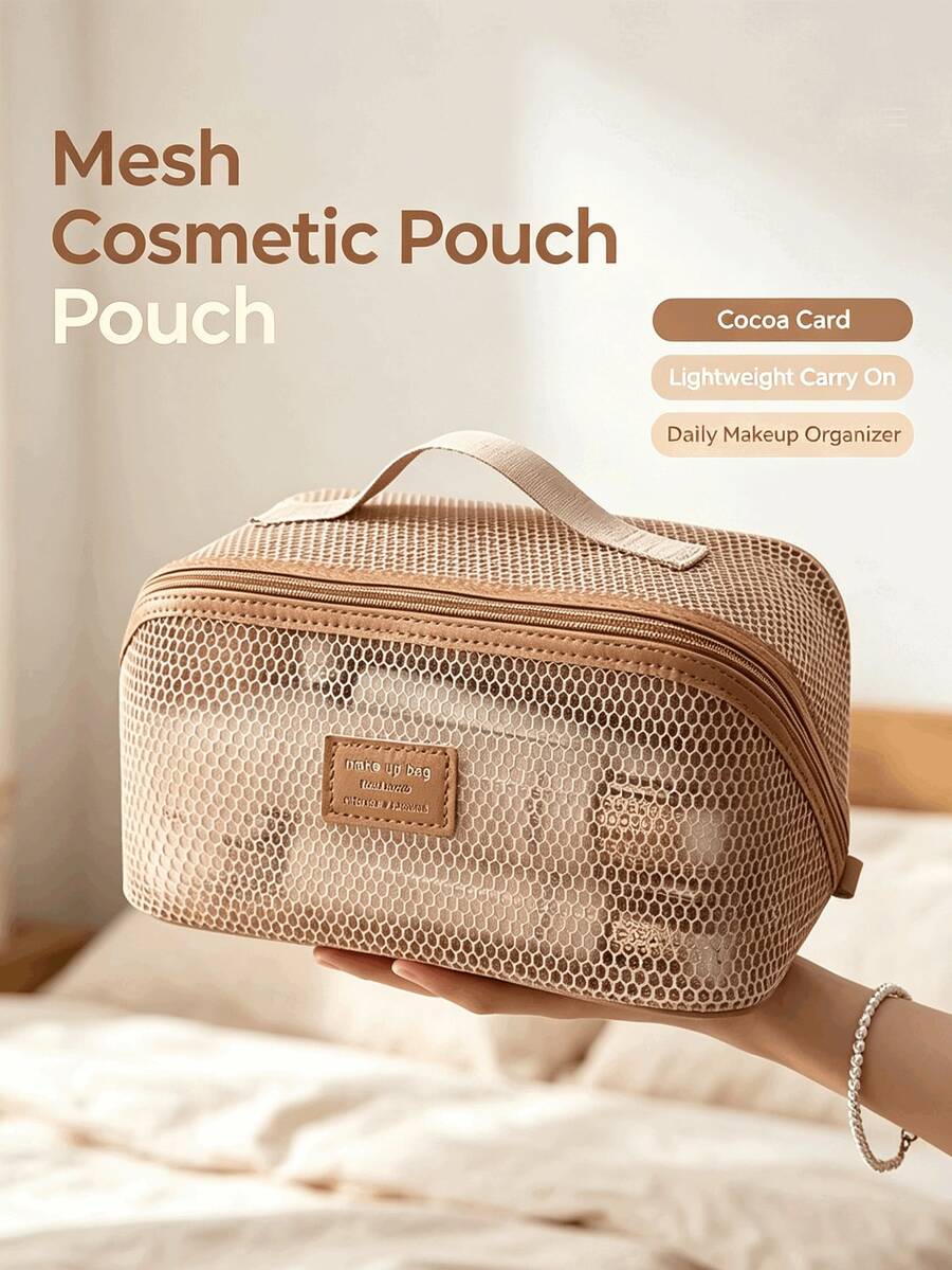Breathable Mesh Cosmetic Storage Bag, Multi-Pocket Makeup Bag, Portable Toiletry Organizer. For Travel, Vacation, Fitness And Skincare